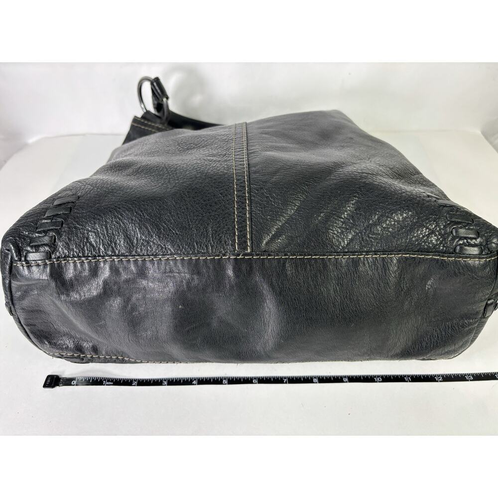 LUCKY BRAND Y2K Vintage Slouchy Whipstitch Hobo Shoulder Bag Black Leather - Picture 8 of 16